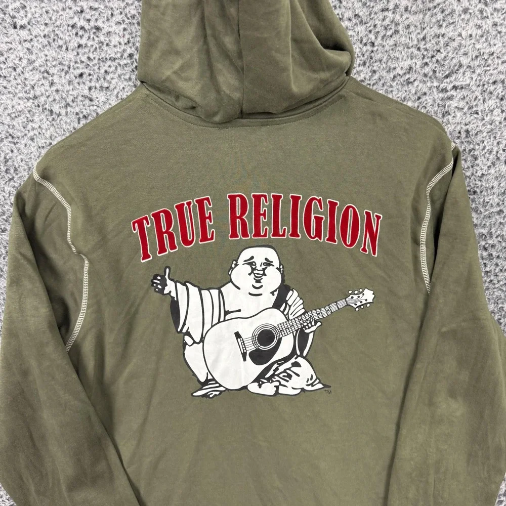 True Religion Hoodie Adult Small Green Hooded Flock Henley Shirt Graphic Men S